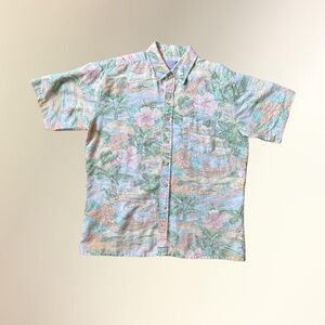 Men's Casual Short-Sleeve Floral Button-Down Shirt — Pastel Pink & Mint